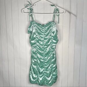 Collective The Label Petites 2P Green Velour Mini Dress Party Club Y2K Going Out